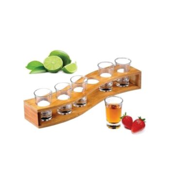 6 pieces wooden shot cups with rack